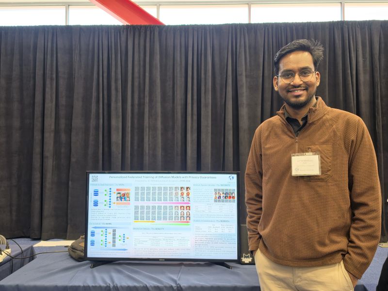 Kabir beside his research poster at NJIT AI Exploration Day